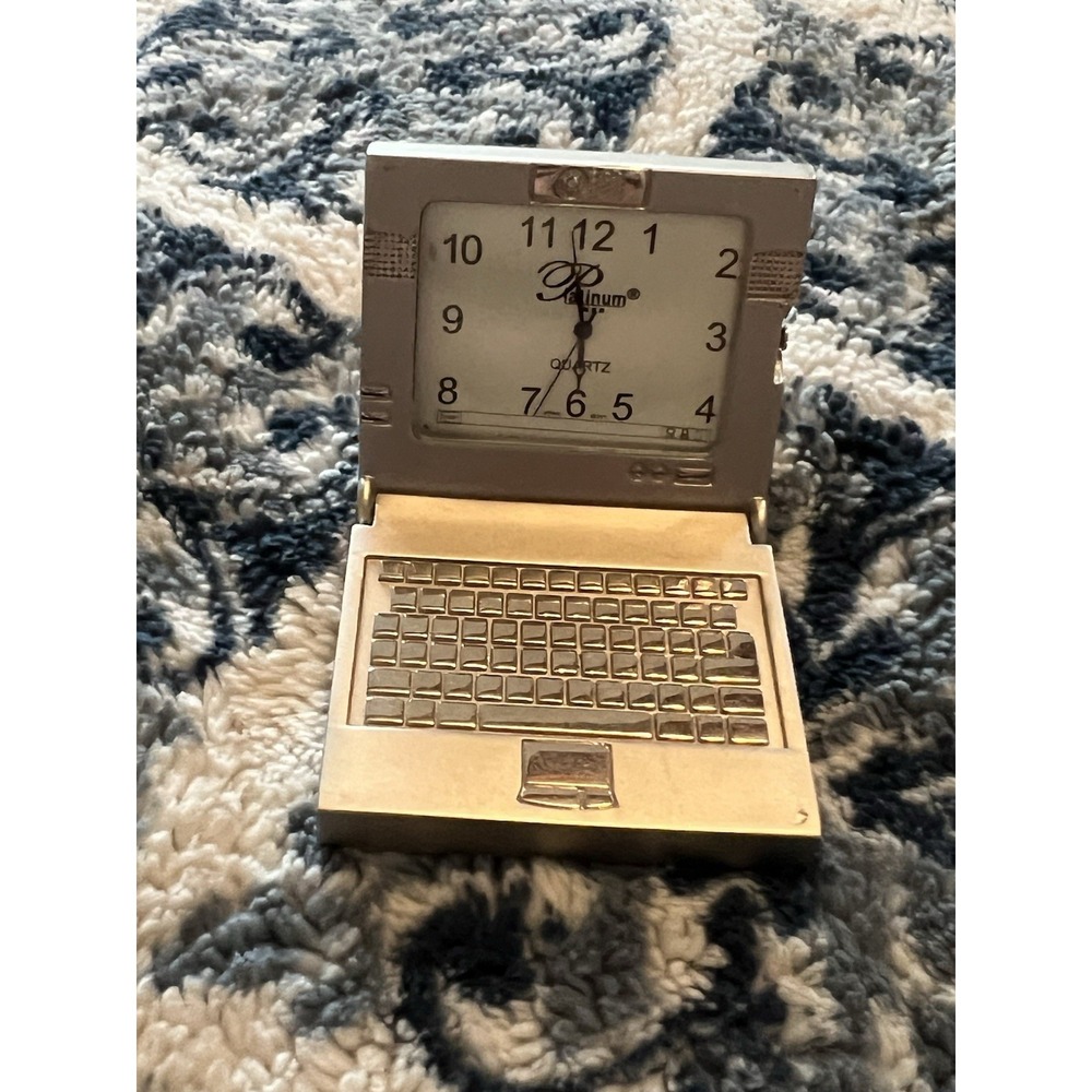 Platinum Number Dial Silver Finish LAPTOP Mini collectible Desk Clock Vtg W